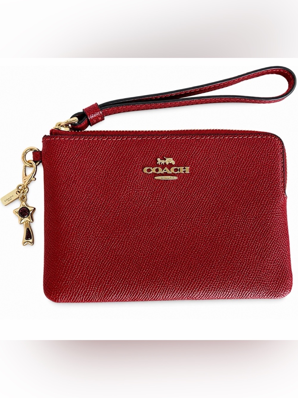 COACH Boxed Corner Zip Wristlet in 1941 Red w/ Shooting Star Charm 💫